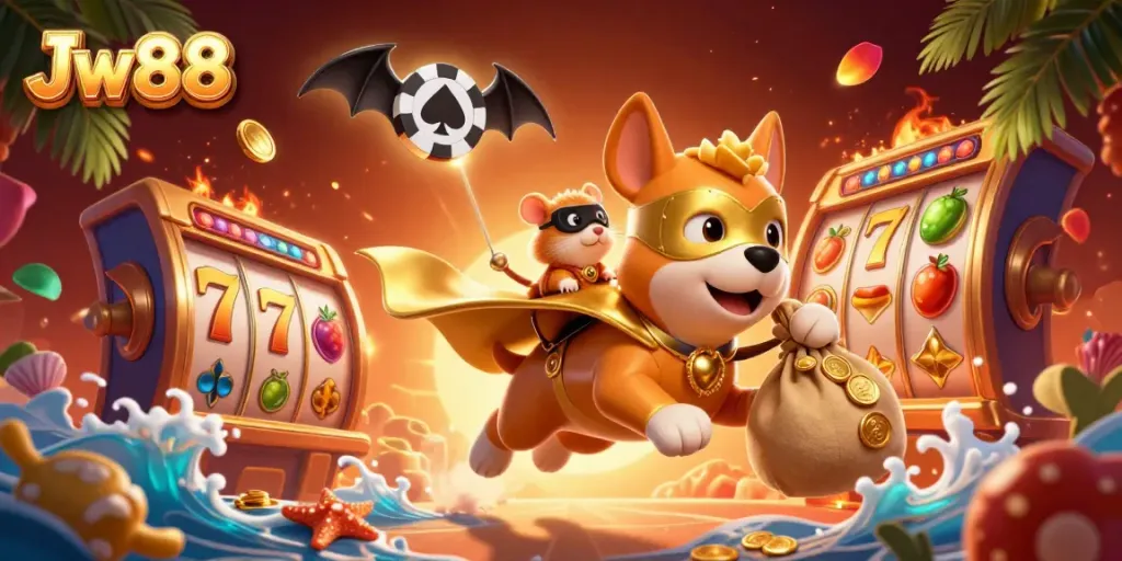 Engage with Jw88's thrilling casino adventures featuring a superhero dog winning big!