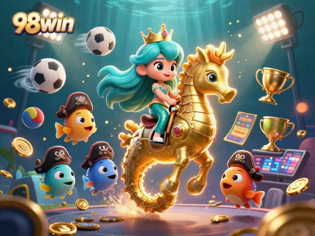 Experience thrilling gameplay at 98win with a vibrant underwater themed casino illustration.